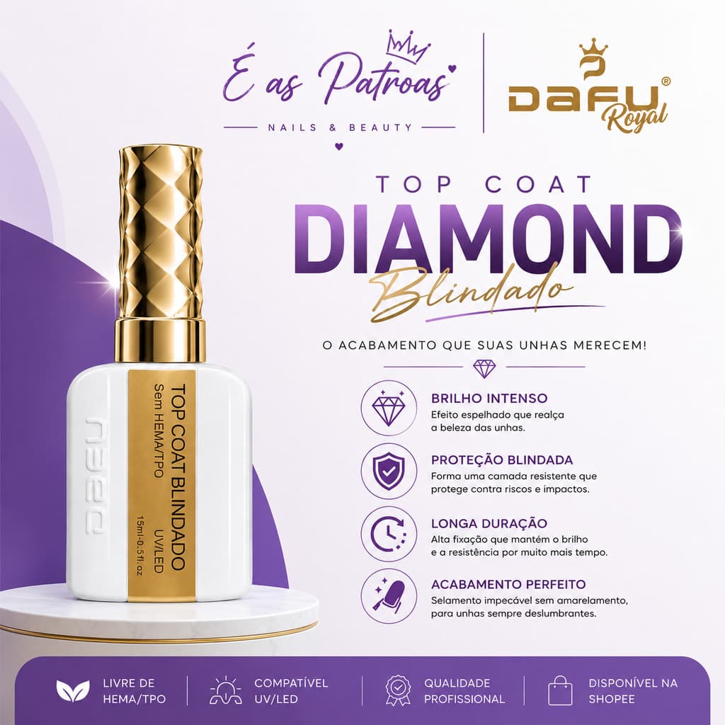 Top Coat Dafu Diamond 15 ml - Anvisa - Alto Brilho - Anti Risco.
