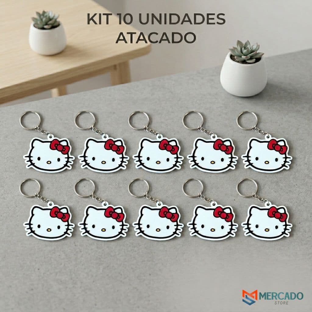 Kit 10 Chaveiros Hello Kitty – Revenda, Atacado e Lembrancinhas Festa Aniversário Inspirado