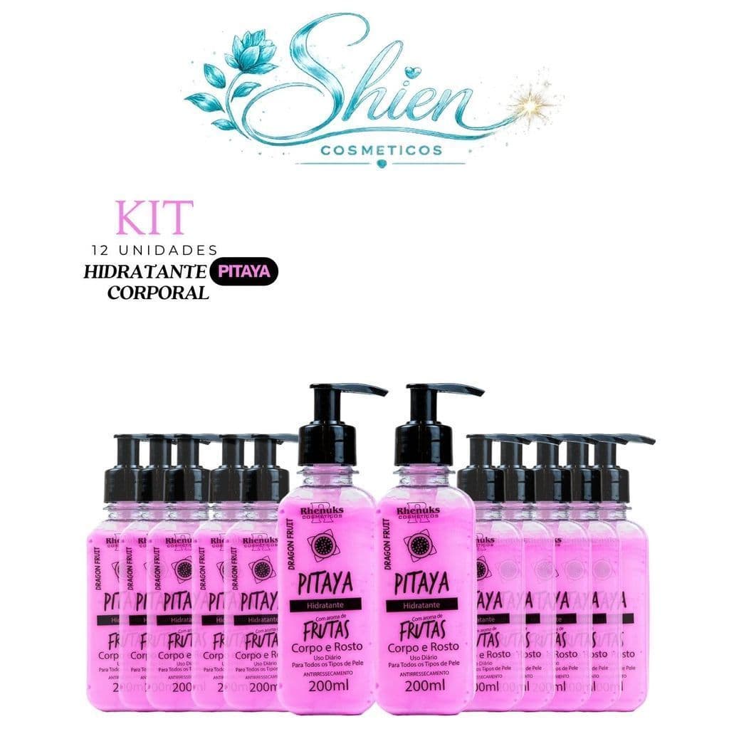 Kit 12 Hidratante Corporal Corpo e Rosto Pitaya 200ml Rhenuks (Afilhado)