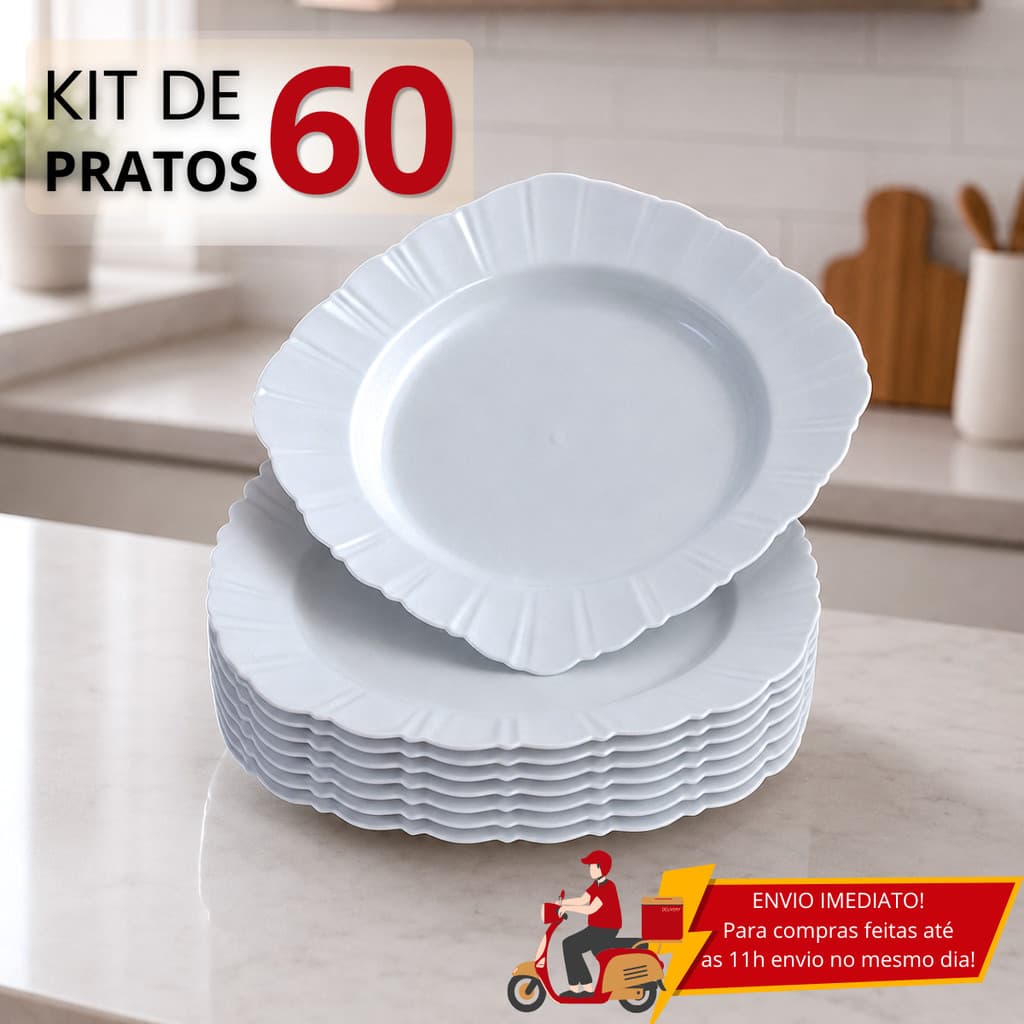 Jogo 60 Pratos Plásticos Quadrado Fundo Refeição Festa Churrasco Petiscos Reutilizável Resistente