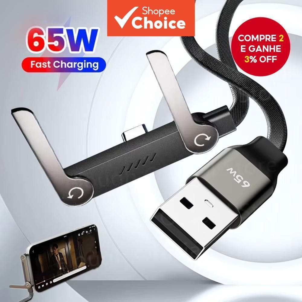 Suporte Multifuncional 2 Em 1 Para Telefone Cabo De Carregamento Rápido 65 W USB Carregador Tipo C