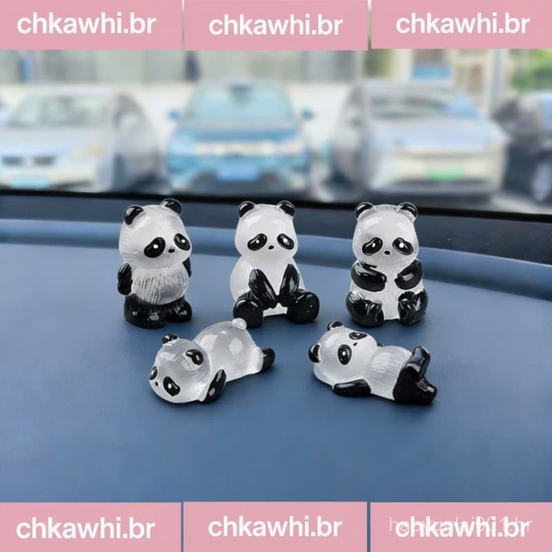 5 P莽s 3D Mini Brilhando No Escuro Panda Ornamentos De Carro DIY Resina Artesanal Estatuetas Luminosas Micro Paisagem Dec
