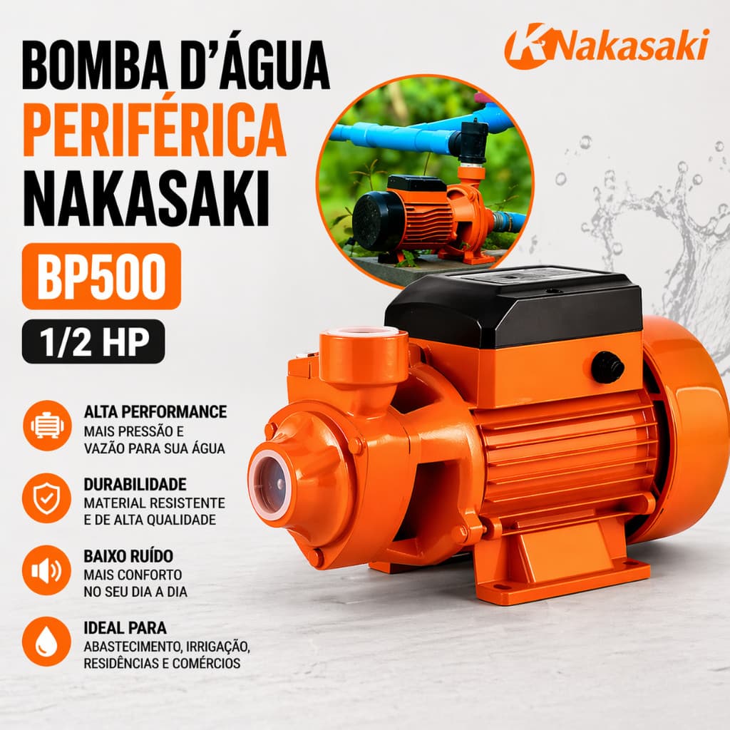 Bomba D'água Periférica Nakasaki 1/2 HP para Cisterna e Residências - Alta Performace e Qualidade