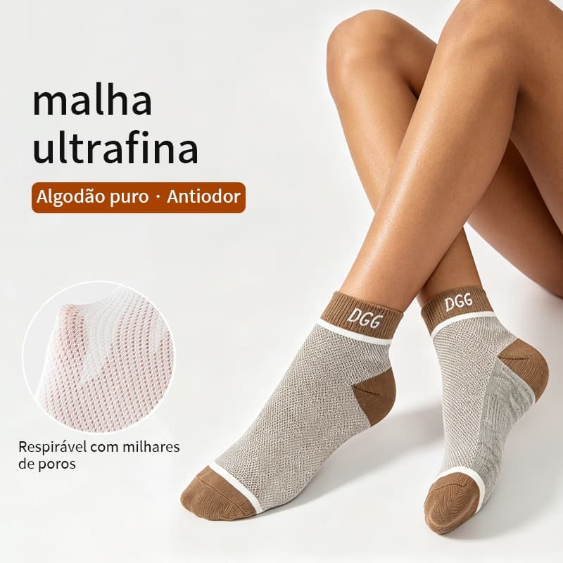 Kit 6-9-12-15 Pares Meias Feminina Cano Baixo Bordado Letra Algodão Fresquinha Anti-odor p/ Tênis Sapatilha