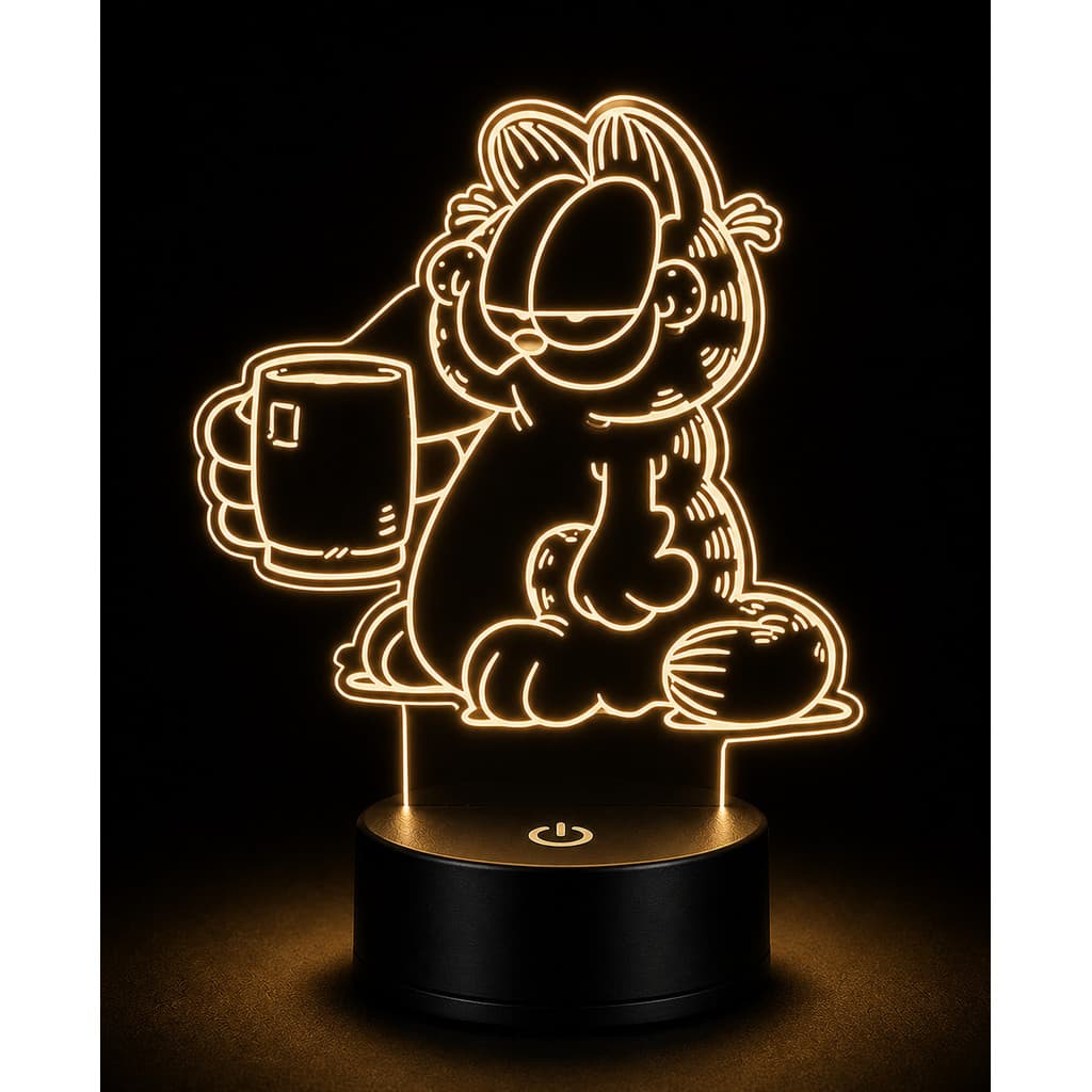Luminária 3D Garfield Café Decoração Mesa de Trabalho