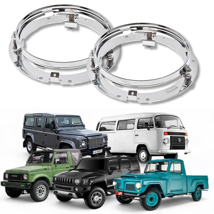 Par de 2 Peças de Suportes Universais de Metal Cromado Ajustáveis de 7" para Faróis LED Jeep Fusca Kombi Wrangler