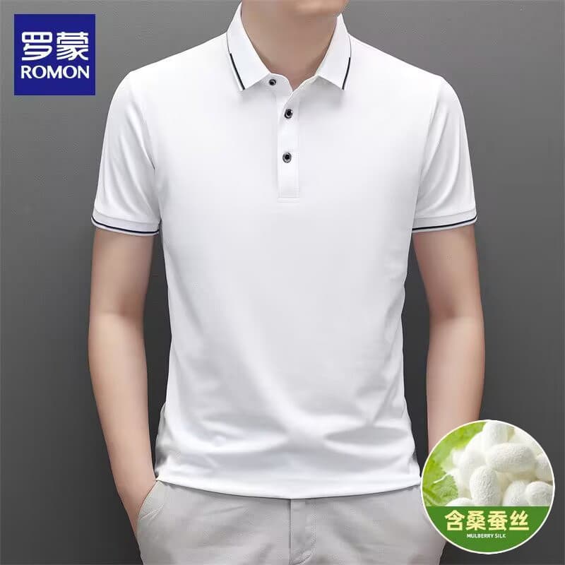 Lomonsan seda de manga curta camiseta masculina verão novo estilo gelo seda legal sentimento meia manga High-End negócio