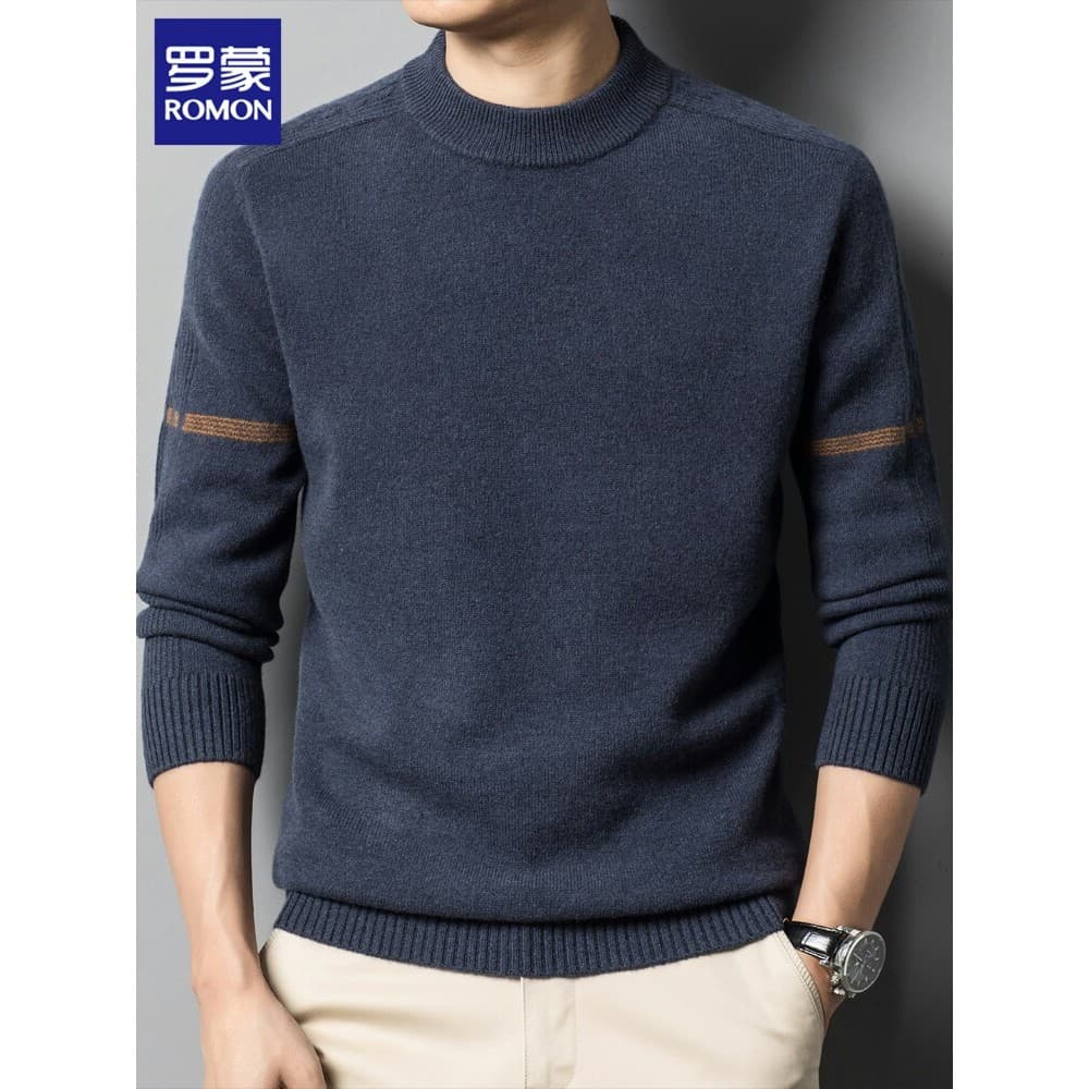 Lomon [100% lã de ovelha] suéter masculino outono inverno novo estilo High-End Casual gola redonda Base malhas masculino