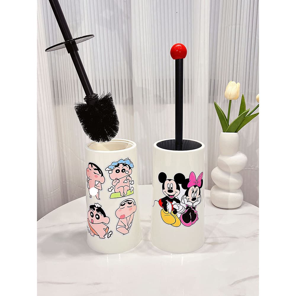 Escova de vaso sanitário doméstica sem ângulo morto com Base bonito desenho animado escova de vaso sanitário conjunto de