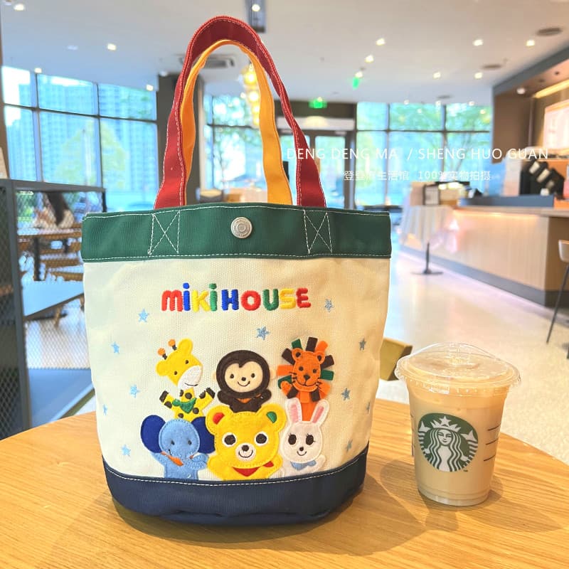 2024 japonês miki novo estilo bolsa de lona dos desenhos animados bordado Animal carta contraste cor bolsa almoço saco m