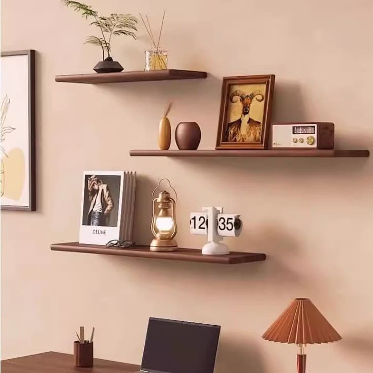 Prateleira de parede japonesa de madeira maciça, prateleira de parede para sala de estar, quarto, divisória de cabeceira