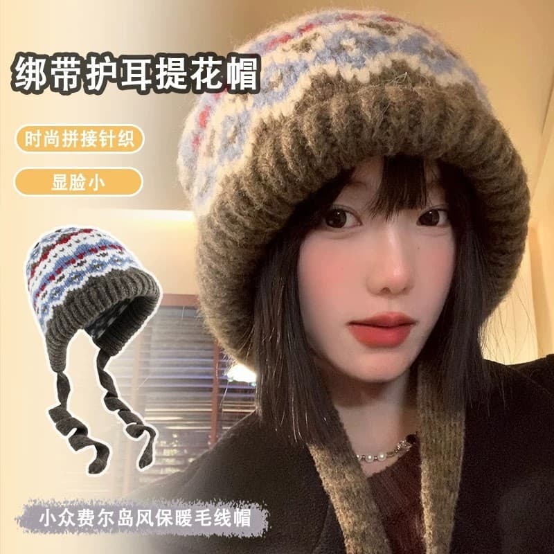 Outono inverno estilo preguiçoso chapéu feminino quente proteção de orelha rosto pequeno pulôver chapéu versão coreana m