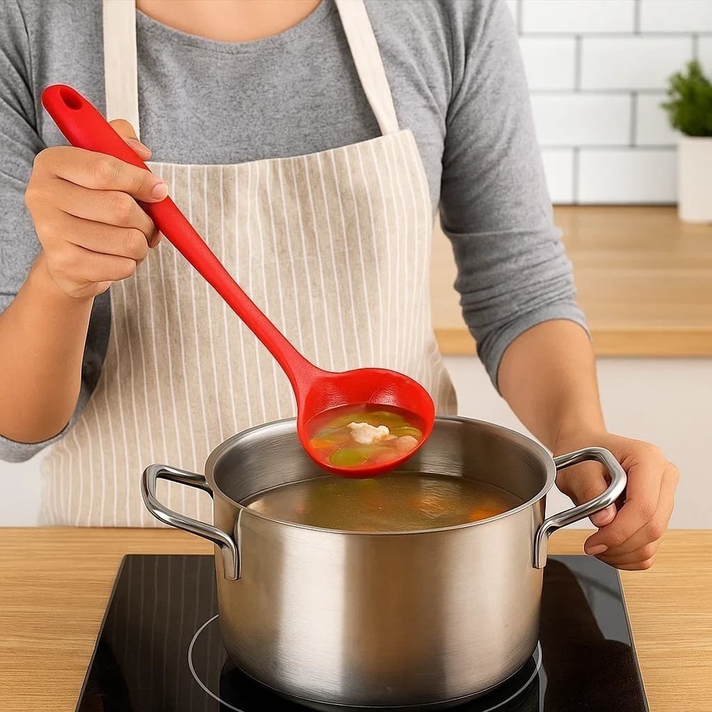 Concha Silicone Vermelha Cozinha Pegador Molho Feijão Sopa Servir