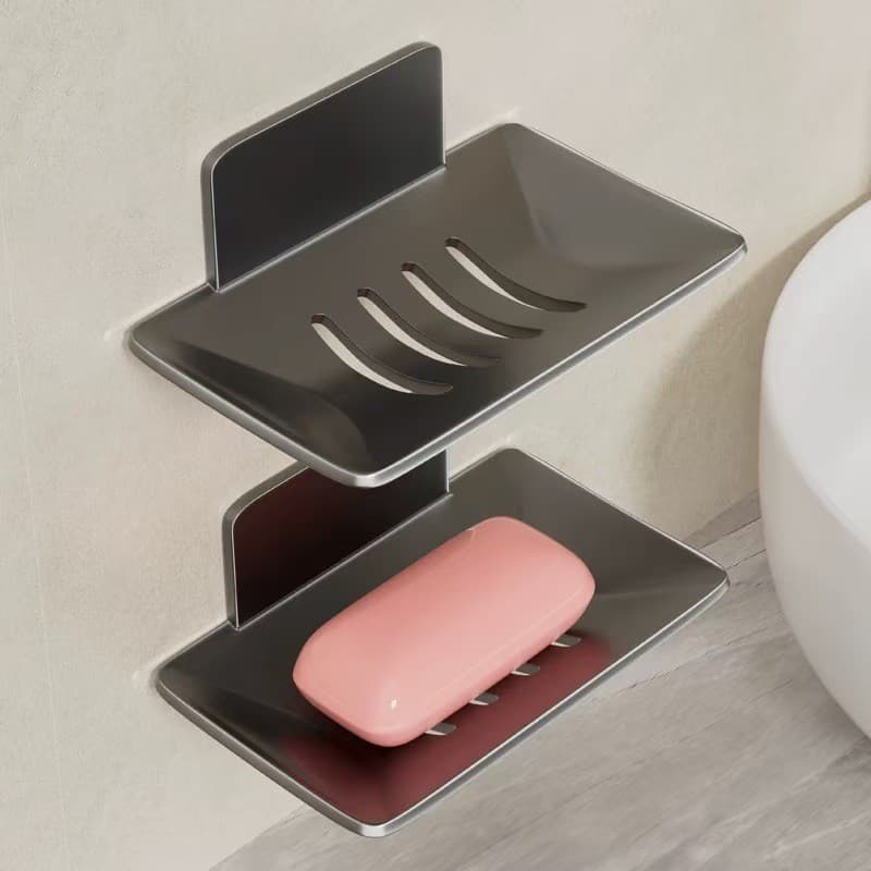 [Novo produto] Caixa de sabonete para banheiro, espaço de drenagem, alumínio, sem perfuração, saboneteira, prateleira de