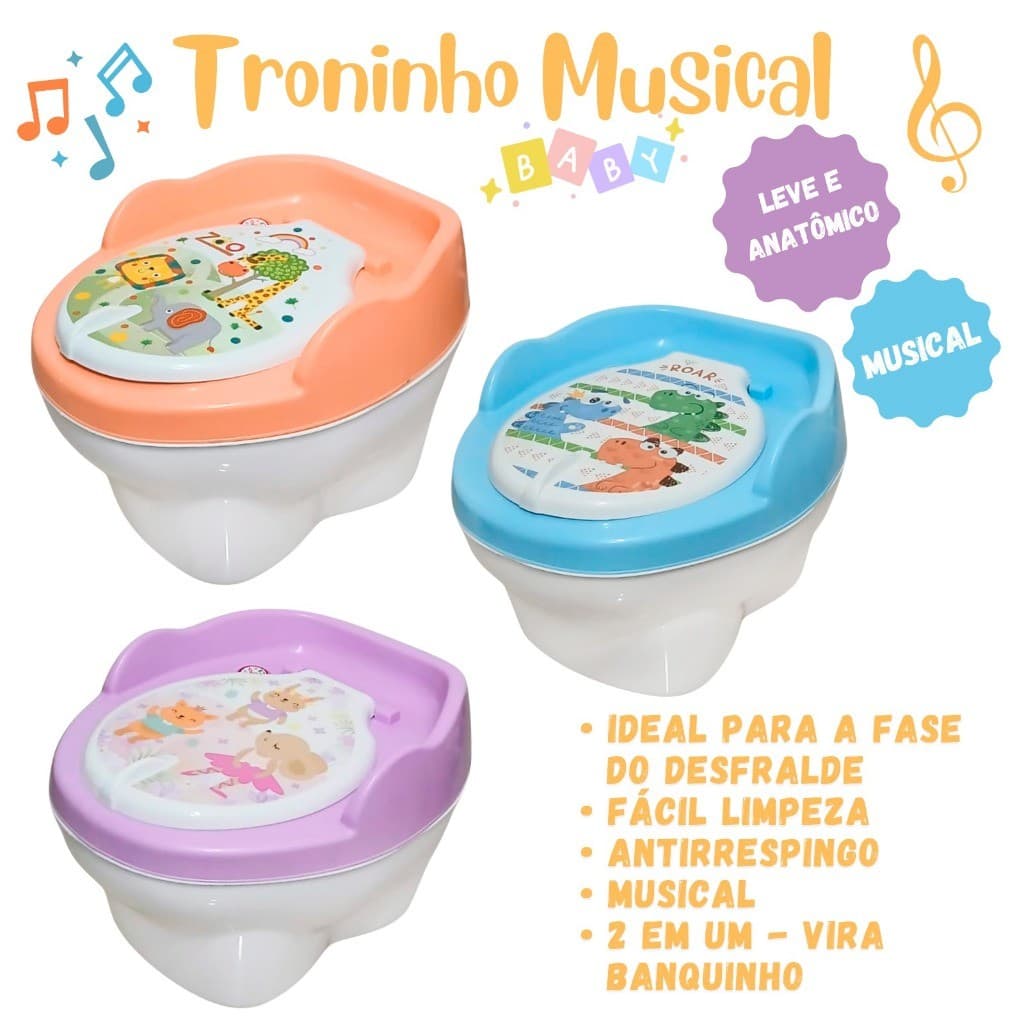 Troninho Infantil Musical 2x1 Penico Assento Redutor Criança Menino Menina