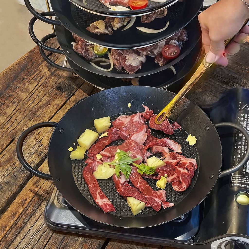 Auto-Buffet churrasco costelas de carne assadeira dedicada bife frigideira frigideira antiaderente orelha dupla Linzhen