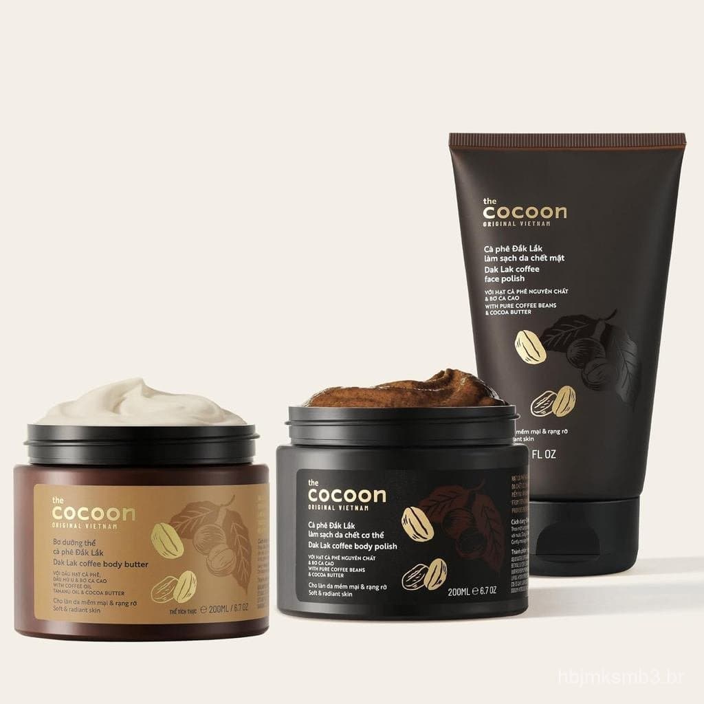 Conjunto de Cuidados para Corpo e Rosto com Café Cocoon Dak Lak, Esfoliante Vegano de Café e Manteiga Corporal para uma