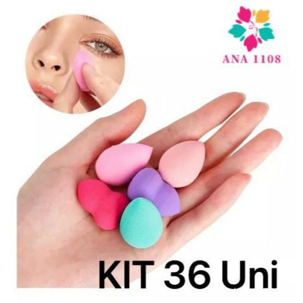 ANA1108-  Kits com 36 Mini Esponja Gota e Blender Para rosto e Maquiagem Base E Corretivo