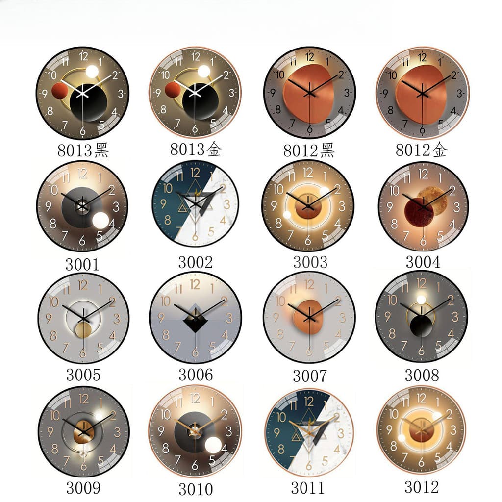 [Estoque pronto] 12 polegadas 30 cm moderno simples luz luxo luz sombra relógio de parede doméstico sala estar quarto mu