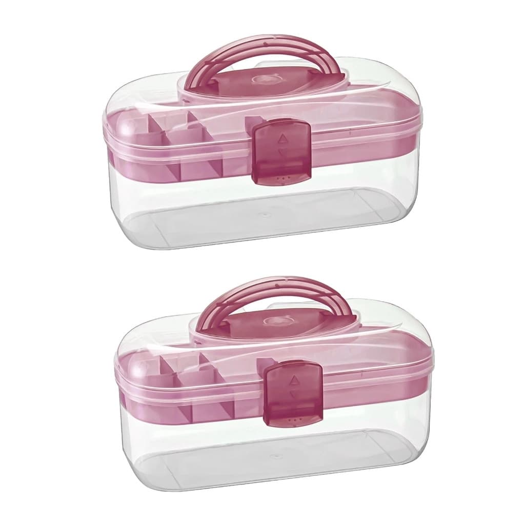 Kit 2 Maleta Organizadora com Alça 6 Divisórias em Plástico Translúcido Cor Rosa | Monte Líbano