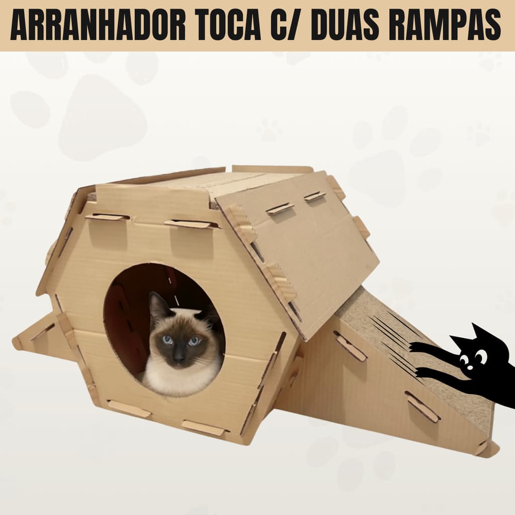 Arranhador Para Gatos Com Duas Rampas Toca De Papelão Brinquedo Para Gatos - Unishop