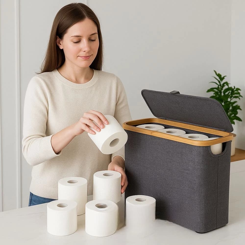 Cesto Roupa Suja Caixa Balde Bacia Suporte Toalha Papel Lavanderia Organiza Cinza Saco Banheiro