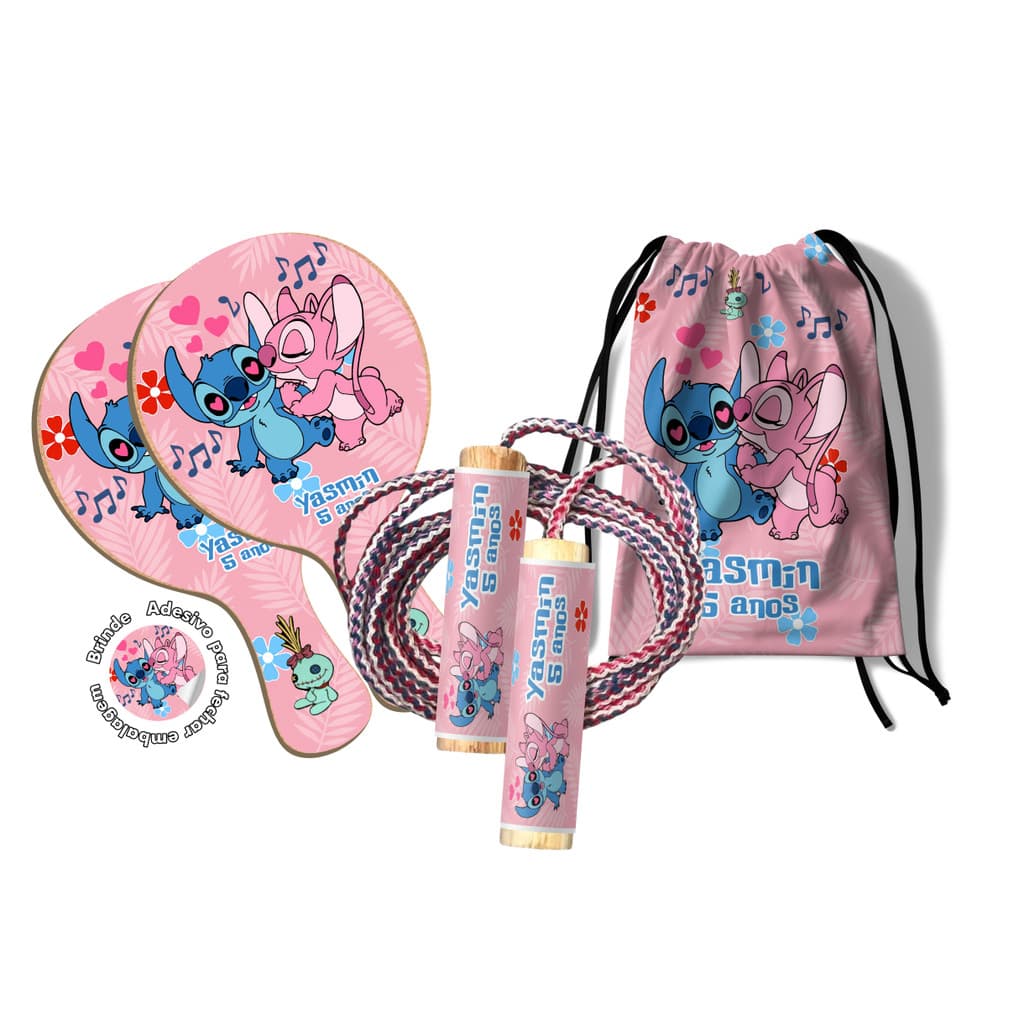 7/10/15/25 Kit Mochilinha Raquetes Ping Pong e Pula Corda - Stitch and Angel