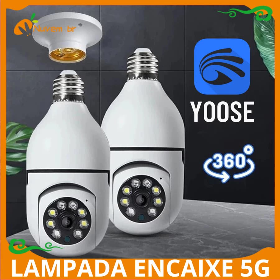 Câmera segurança wifi ip 5G + 2.4G (8177) Inteligente Sem fio 360 Encaixe Lampada Bocal  Full HD Visão Notturna