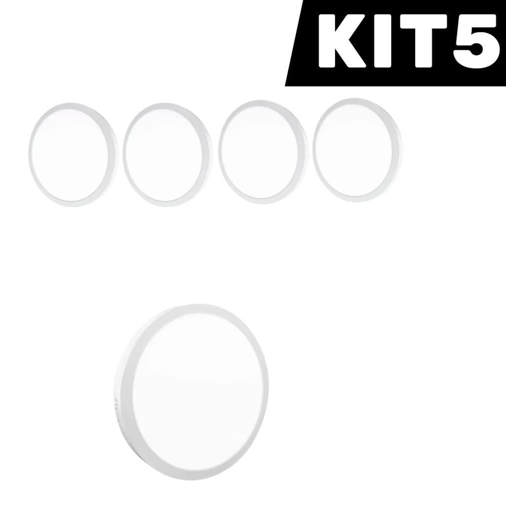 KIT 5 Plafon LED Sobrepor 18W  | Bivolt Redondo | Instalação Rápida