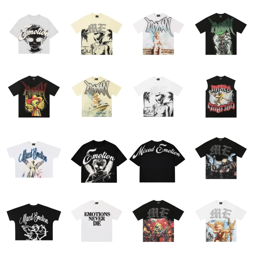 MIXED EMOTION American Street High Street Manga Curta Verão Quente Diamante Camiseta TEE unissex