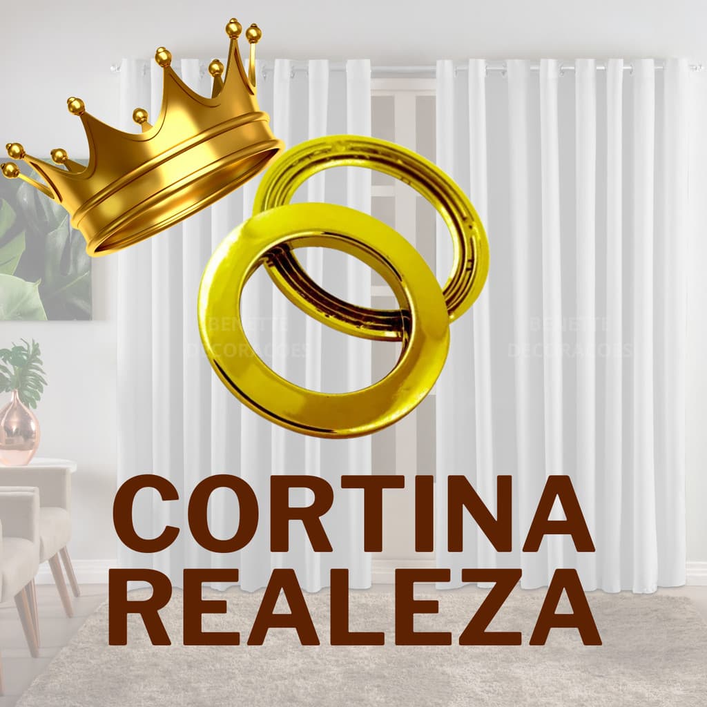 Cortina Realeza 3 x 2,20 para Escritório Quarto Sala Ilhós Dourado Oxford