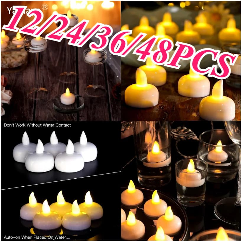 12/24/36/48 Pçs LED Vela Flutuante Sem Chama Alimentado Por Bateria Cintilação Eletrônica À Prova Dwaterproof Água Teali