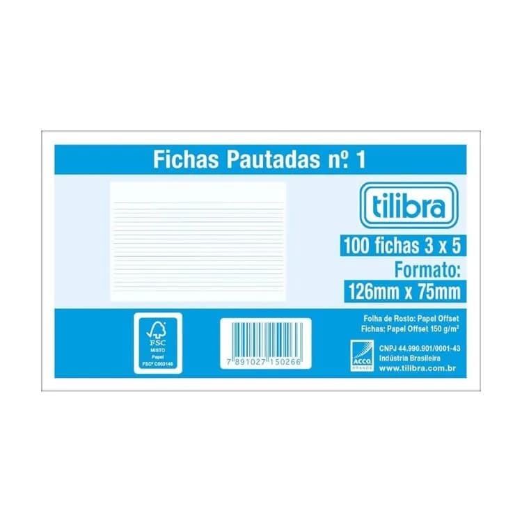 FICHA PAUTADA 3X5 N,1 100F TILIBRA