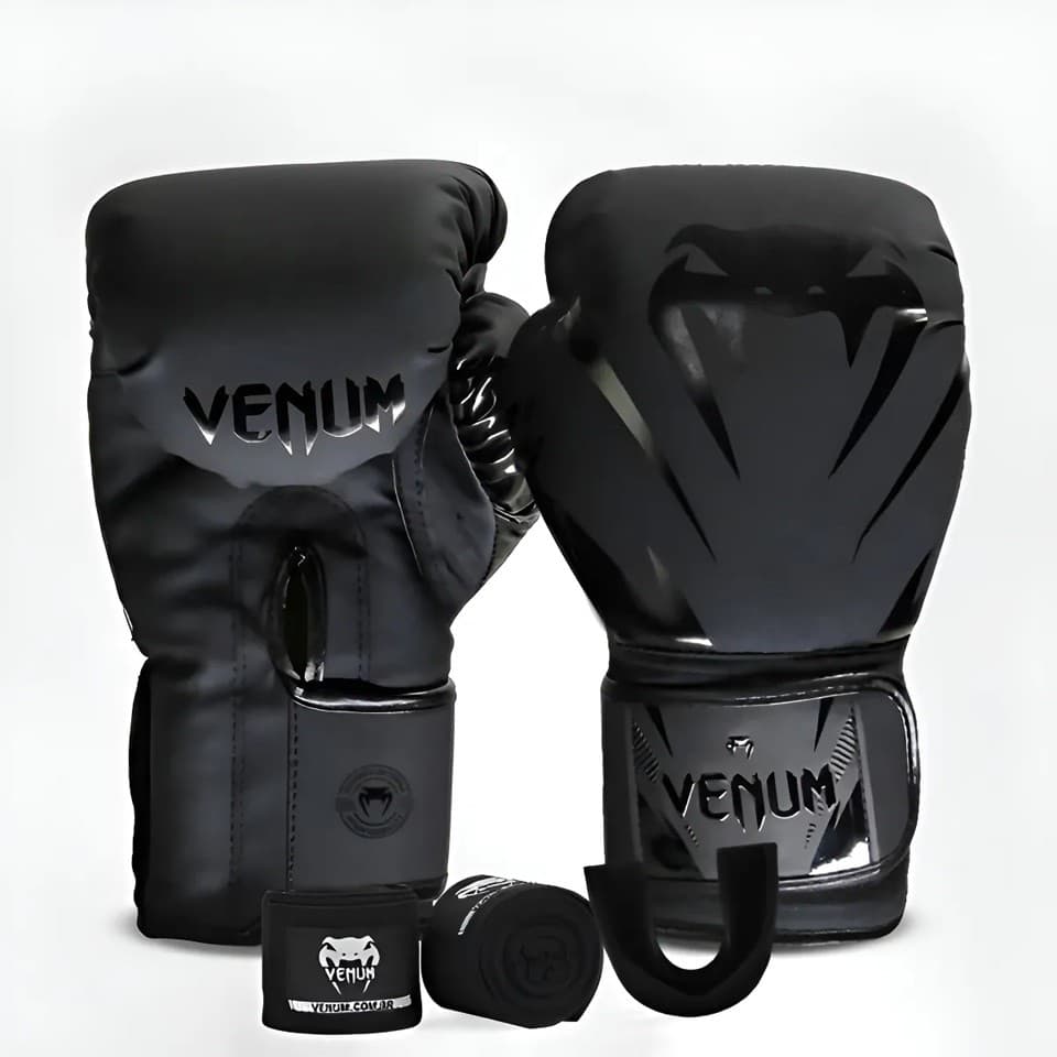 Par De Luvas Muay Thai Boxe Venum Impact Evo 14OZ  Bandagem+Protetor Bucal Boxe