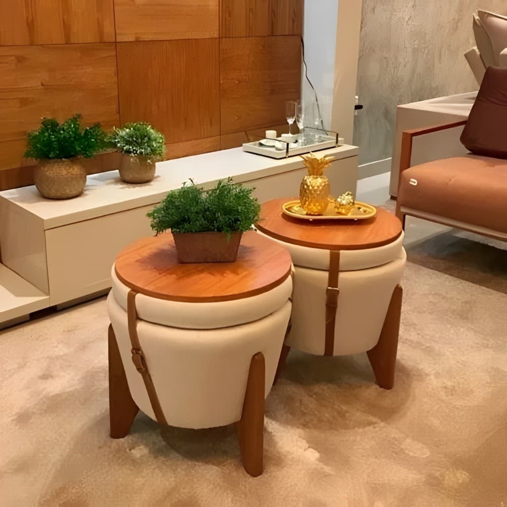 Puff Flex Redondo em Linho 3 em 1 Centro de Mesa Modelo Novo Disponível em 6 Cores
