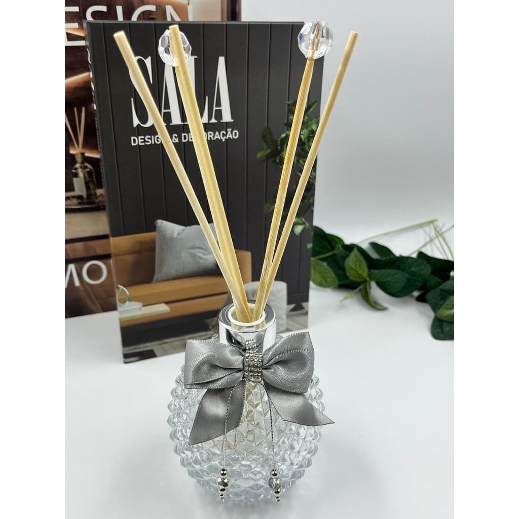 Aromatizador Luxo de Ambiente com Varetas e Laço – Vidro  Decorativo