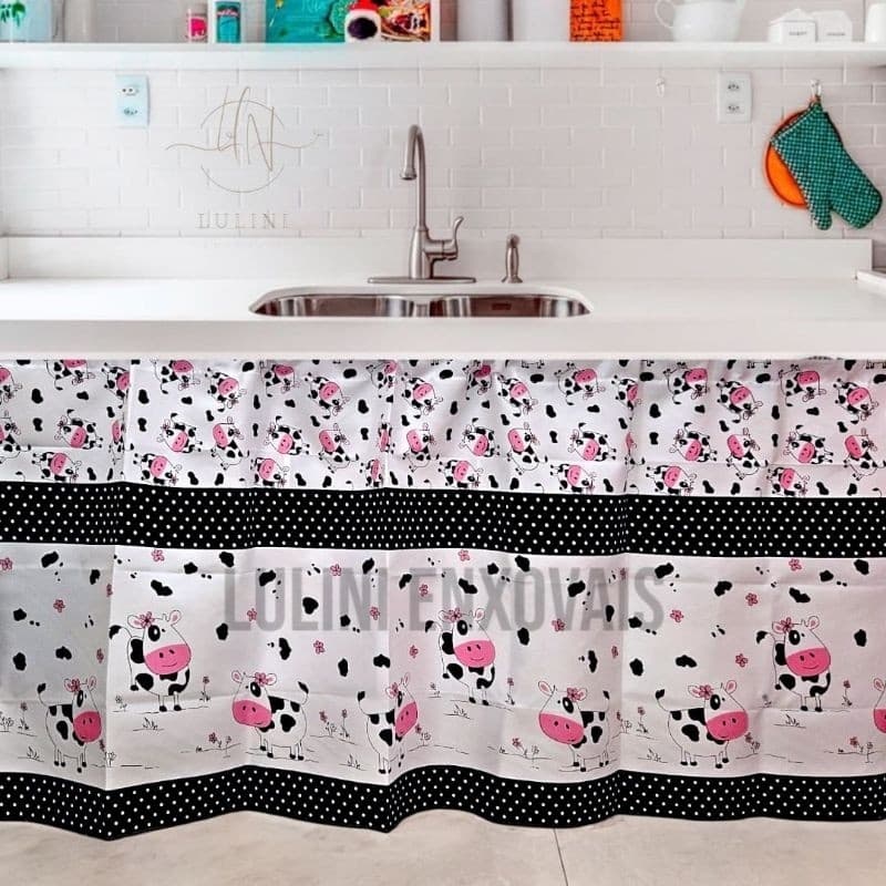 Cortina de Pia Cozinha Varão Estampada Variada Tecido Lavável Persiana Decoração Ambiente Casa