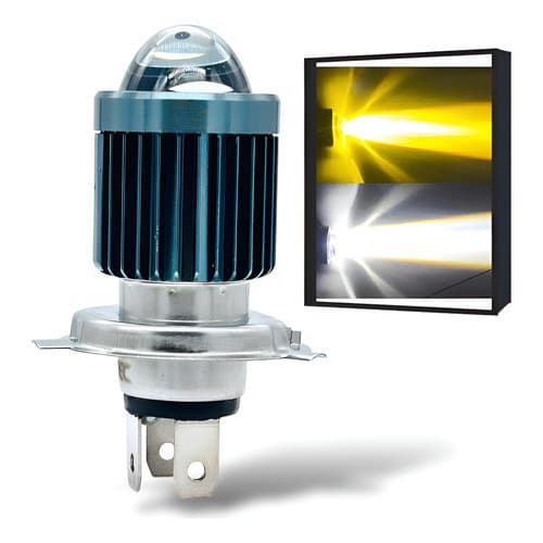 Lâmpada Led Moto H4 6500k Olho De Peixe Alto Baixo Forte H4 Cinza-escuro Amarelo/branco