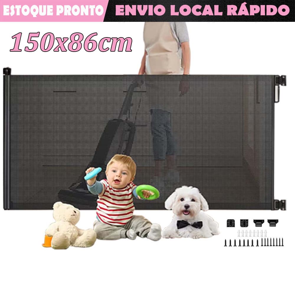 Preto Grade de Proteção Retrátil 150x86cm Ideal para Pets e Bebês Portão de Segurança para Escadas Portas e Ambientes