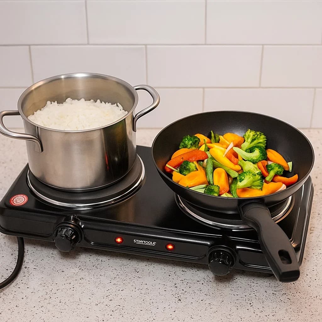 Fogareiro Inducao Portatil Duplo 220v Fogão Elétrico Cozimento Rápido Cozinha Preta