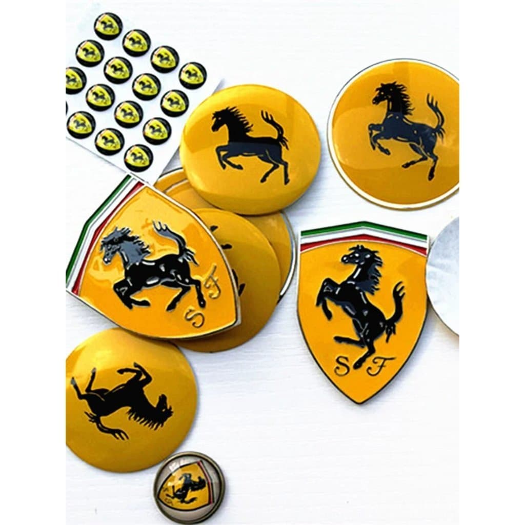 Emblema de carro Ferrari, emblema de carro modificado, logotipo de volante, adesivo de calota de roda, emblema metálico