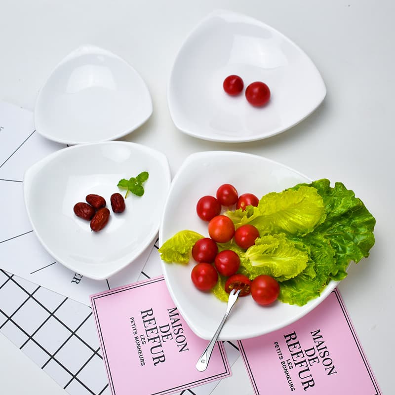 Placa de melamina criativa imitação de porcelana prato de vegetais prato de frutas prato triangular bife prato de comida