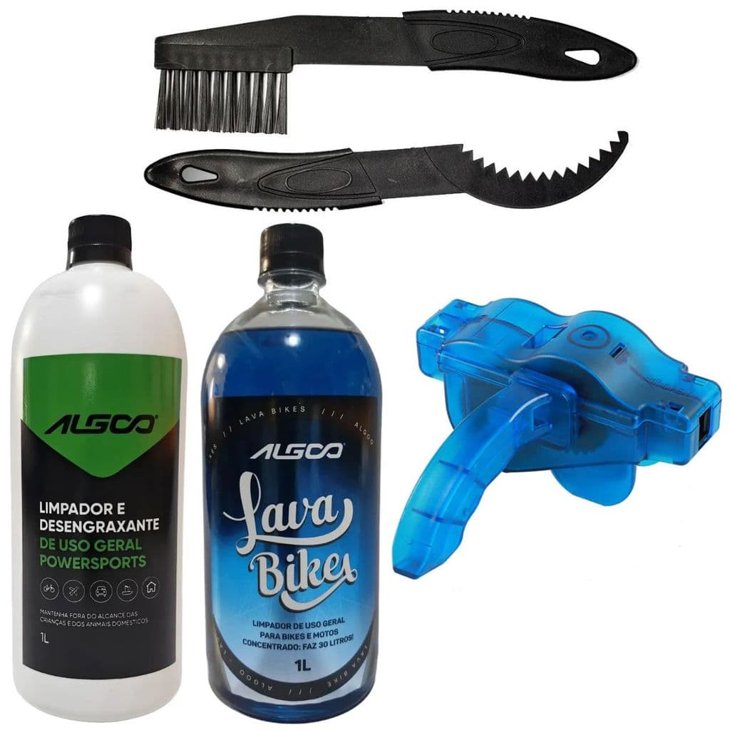Kit Limpeza Bike Shampoo + Desengraxante 1l Algoo + Escovas