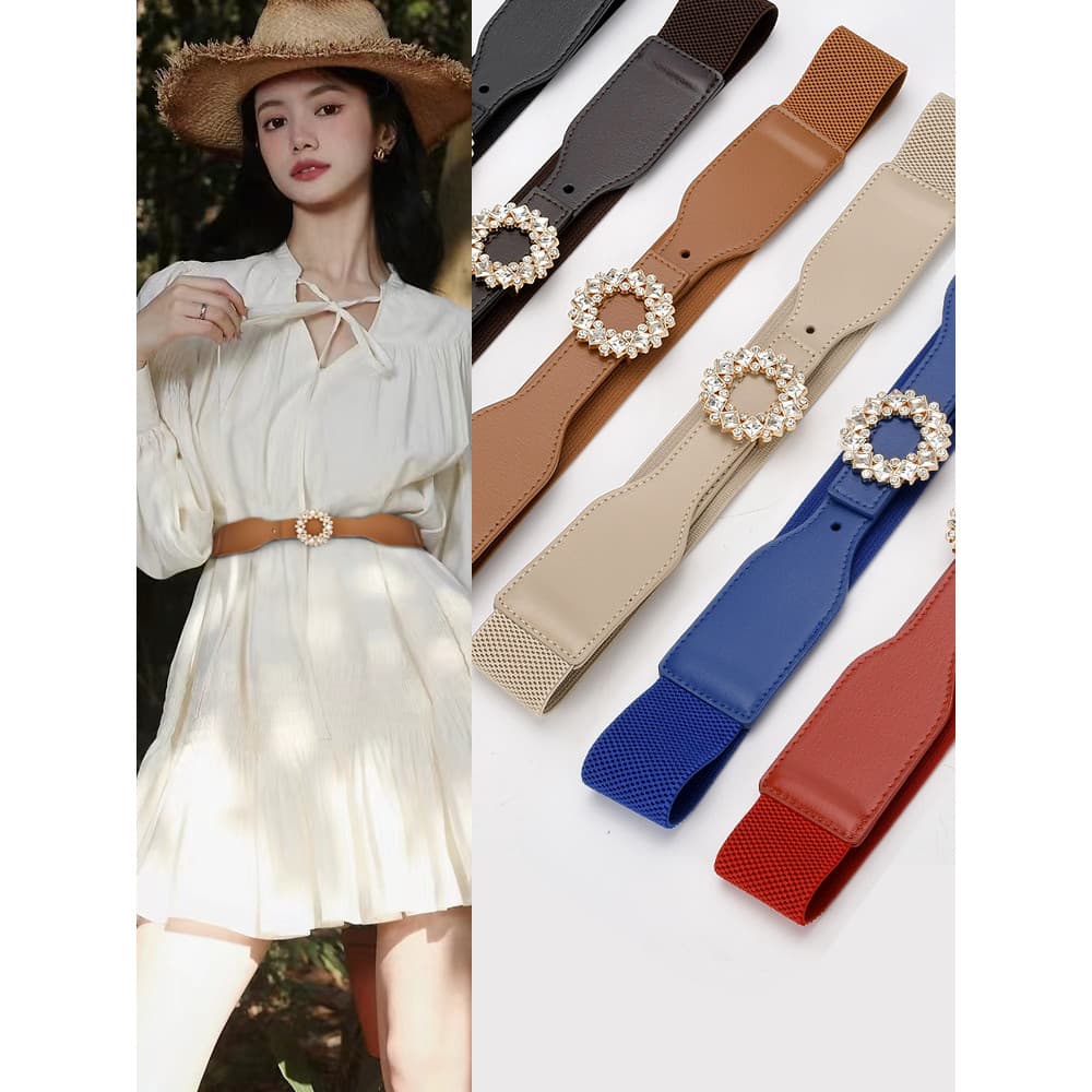 Cinto elástico feminino strass decoração cinto exterior camisa vestido cinto casaco cintura cinto elástico na moda