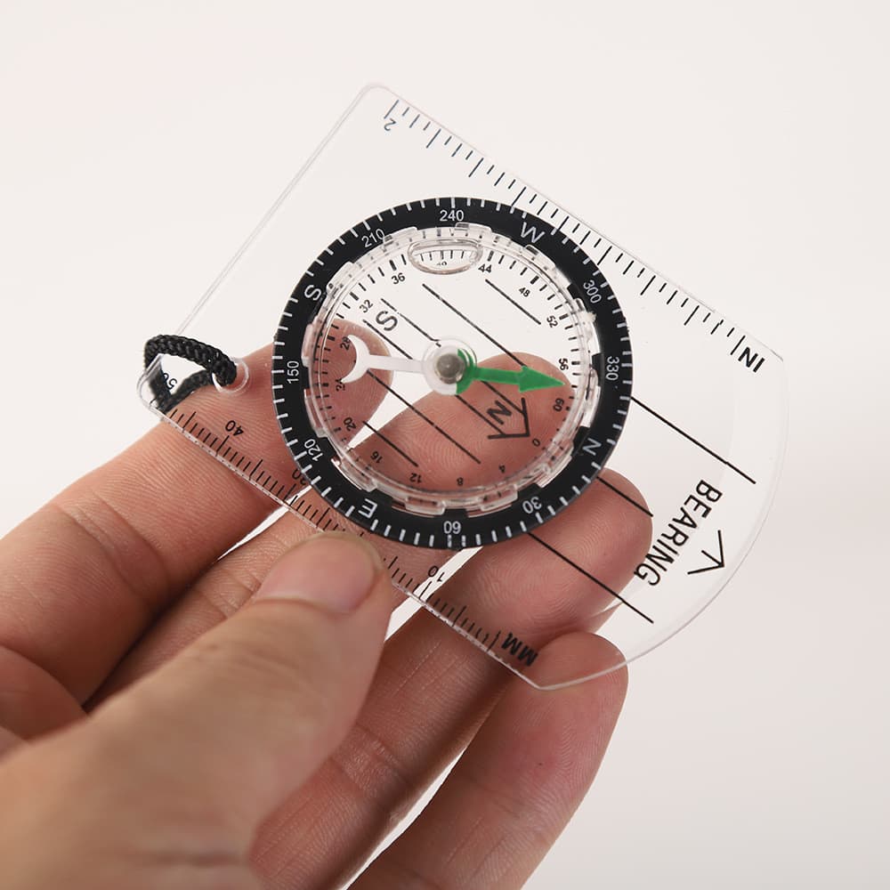 Bússola portátil transparente alta, escala multifuncional externa com mapa, equipamento de sobrevivência, bússola