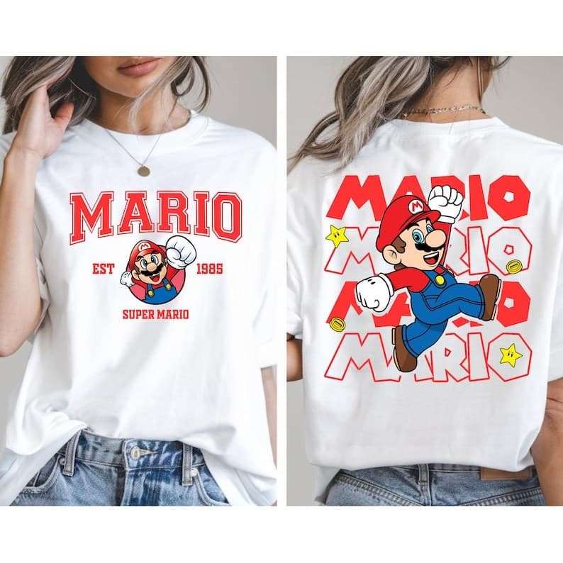 「BR.Moonlight」Camiseta Unissex Super Mario Tema Estampa Colorida Fofa Moderna Elegante Moda Casual