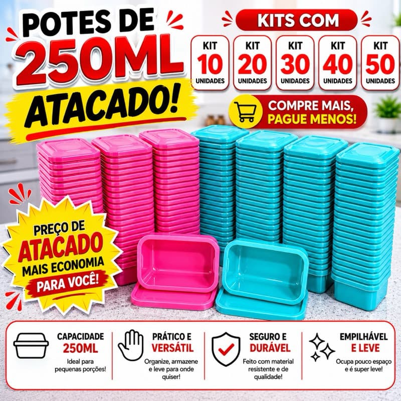 Kit Potes Multiuso 250ml Pequenas Porções Alimentos | Molde de Sabão | Temperos