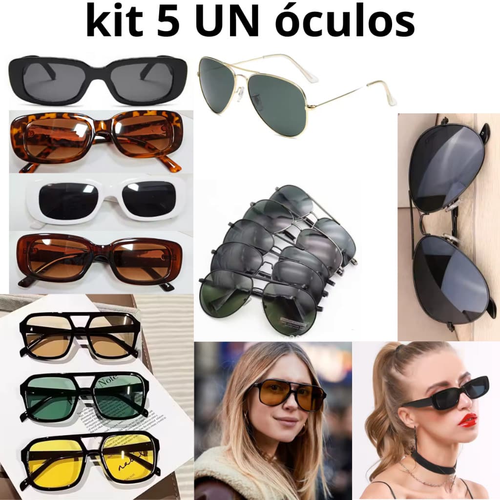 Kit 5 Oculos de Sol Mascolinos E Femininos Variados mais barato