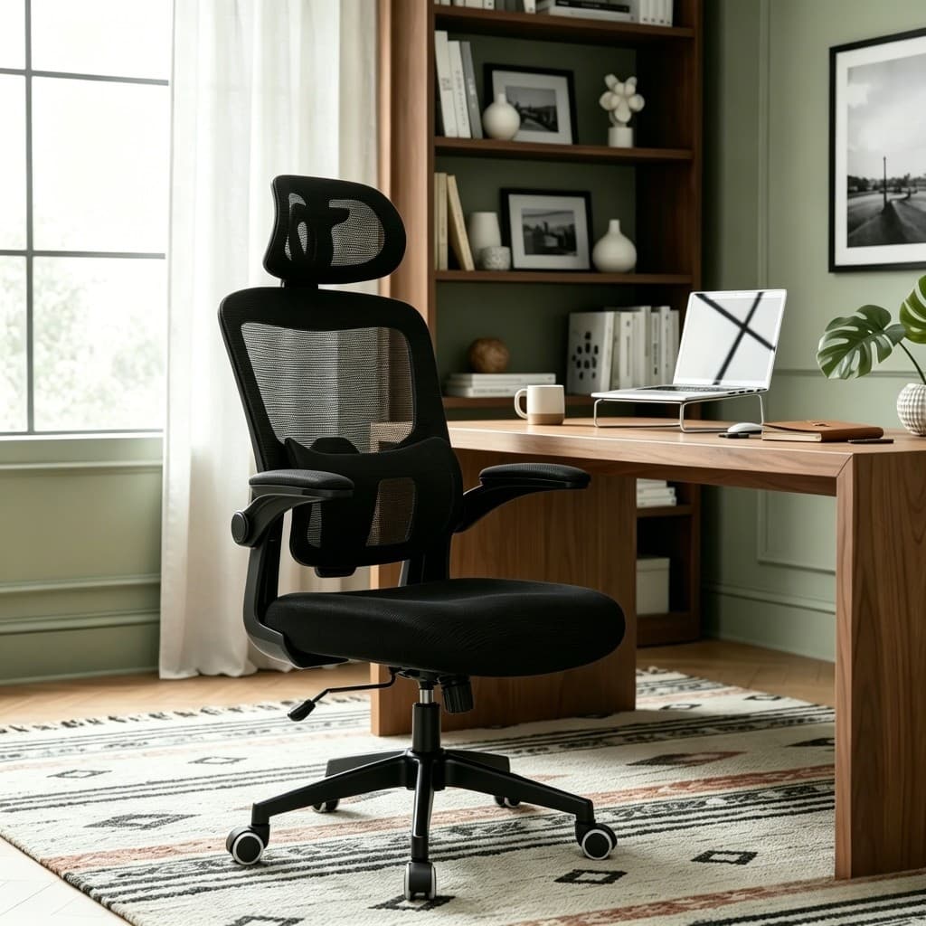 Cadeira Escritório Ergonômica Giratoria Regulagem Altura Suporte Lombar Reclinavel Preto