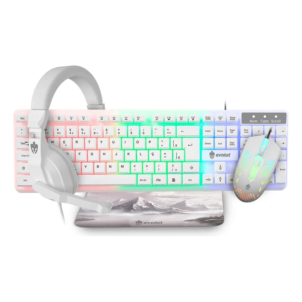 EVOLUT COMBO GAMER STARTER (TECLADO+MOUSE+FONE+MOUSEPAD)  EG55  BRANCO